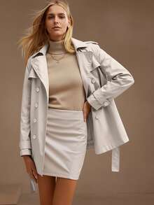 Risissida Women's Double-Breasted Windbreaker, Commuting Casual Jacket, Fashionable Solid Color Outerwear For Autumn & Spring - Beige - View 3