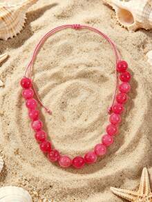 1pc Bohemian Style Acrylic Beaded Adjustable Rope Necklace With Geometric Cloud Pattern, Suitable For Summer Beach Vacation - Rope Beaded Necklace - View 10