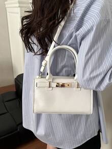 新款时尚金属装饰优雅手提包，多功能方形女士斜挎包，适合购物、装钱包，适合年轻女士、大学生、上班族，是办公室、学校、工作、商务、通勤、户外活动的理想之选。 - 白色 - 查看 3