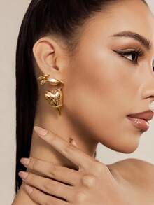 Altistry 1 Paar Damen Metall asymmetrische geometrische Linien umwickelte herzförmige Ohrringe, Party Schmuck Geschenk - Gold - Übersicht 5