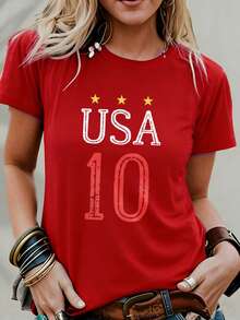 Women's Fun Printed Cotton T-Shirt Haiti World Cup 2026 Soccer Trophy Design Football Fanwear Casual Street Style S To 2XL Light And Not Stuffy Suitable For All Seasons Suitable For Daily Leisure Street Wear And Other Scenes.  250th Anniversary Vacation T-Shirt,Summer Outfits For Women,Spring Clothes,Conjunto De Mujeres Elegantes,Camisetas - Đỏ - Xem 3