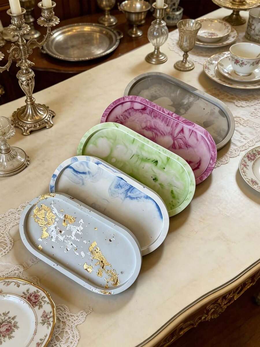 DIY手工工具用品 - 创意首饰制作模具 - 1个DIY椭圆形托盘树脂模具 - 盘子托盘模具 - 办公家用树脂环氧树脂硅胶模具 - 橢圓托盤模具 - 查看 1