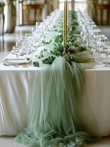 1pc Romantic Sage Green Sheer Fabric, Elegant Wedding Decor, Forest Theme Decor, Ideal For Wedding Arch, Chair Decor, Table Decor, Staircase Decor, Ceiling Hanging Net, Bridal Shower, Suitable For Wedding Arch, Chair Decor, Table Decor, Staircase Decor - Multicolor - View 4