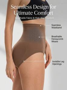 FLARIXA 1pc Women Seamless High Waist Shaping Panty, Sports Shapewear Lift Buttocks Waist Abdomen Control Support No-Roll Edge Slimming Bodysuit - Brown - View 3