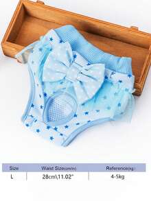 Reusable Pet Physiological Pants With Lace Trim And Bow Decor, For Preventing Harassment, Suitable For Medium And Small Pets, Leakproof Protection, Soft And Breathable Pet Essentials - Blue - View 13
