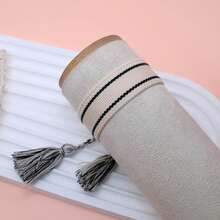 1pc Handmade Vintage Minimalist Boho Style Woven Bracelet, Suitable As Gift For Family, Friends, Students, Festivals, Parties, Traveling - Black and White - View 2