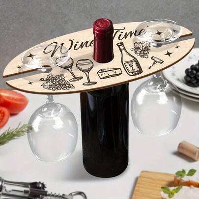 1 Giá đỡ ly rượu bằng gỗ - Có thể tùy chỉnh tên/văn bản, chất liệu gỗ, thiết kế "Giờ uống rượu" trang nhã, phù hợp cho quầy bar tại nhà, tiệc tùng, đám cưới, trang trí bàn ăn - Món quà tân gia, kỷ niệm ngày cưới lý tưởng, trang trí đám cưới, phong cách mộc mạc, bề mặt hoàn thiện tự nhiên, vật dụng cần thiết cho quầy bar, chủ nhà tổ chức tiệc.