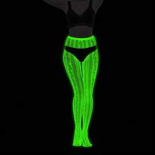 Green Fluorescent Night Glow Sheer Mesh Tights With Striped Pattern Luminous Bodycon Leggings Women Reactive Party Cosplay Outfit DBYS - 夜光3055 - 查看 9