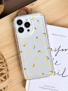 1pc Transparent Shockproof Phone Case With Full Screen Lemon Pattern, Compatible With Apple 15 Pro Max, 11/12/13/14 Plus, XR/7/8 Plus, TPU Protective Cover - Clear - View 6