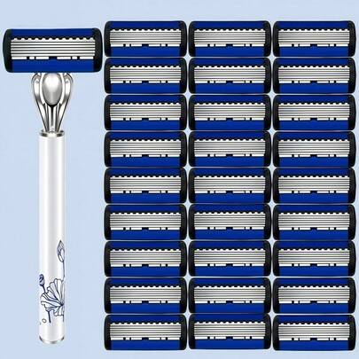 Vintage Manual Shaving Set | 6-Layer Blades, Replaceable Heads, Ergonomic Handle, Refillable Design For Smooth And Precise Shaving - Perfect Father's Day And Birthday Gift