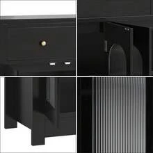 strundghti Farmhouse Narrow Sideboard Cabinet, 55'' Compact Storage Buffet With 3 Drawers And Adjustable Shelving For Small Kitchen And Living Spaces - Black - View 7