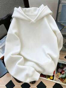 Solid Color Pullover Hoodie, Cute Women's Y2K Hoodie,Autumn Clothes For Women Back To School,Dropped Shoulder Long Sleeve Casual Hoodie Sweatshirt-L91 - 白色 - 查看 11