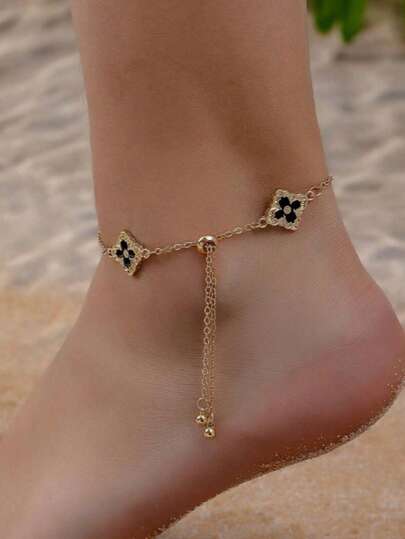 Vintage Fashion Four-Leaf Clover Anklet, Personalized Design Accessories, Palace Style Jewelry, Wholesale Four-Leaf Clover Ornaments