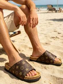 Men's Sandals Criss-Cross Slippers, Slip-On Soft Cork Casual Slides, Suitable For Summer, Office, Outdoor, Beach, Vacation. Non-Slip, Breathable, Durable Thick-Sole Beach Sandals - Brown - View 7
