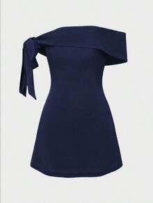 Vestido Casual con Espalda Descubierta, Tirantes con Lazo y Diseño Corto, Perfecto para Look de Verano y Eventos Nocturnos - Azul marino - Ver 6