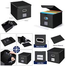 CADONO - Caja organizadora de archivos con tapa organizador grande para colgar archivos con diapositiva de plástico cajas de almacenamiento plegables portátiles para oficina decoración/hogar - negro - Ver 1