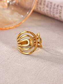 1 pieza Anillo abierto minimalista de acero inoxidable para mujer, anillo dorado, anillo ajustable abierto para el dedo, anillo de mujer, joyería de fiesta, accesorios de moda para mujer, accesorios para uso diario - Multicolor - Ver 11