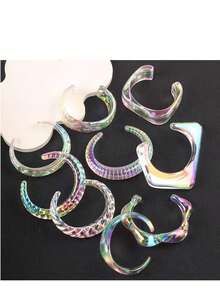 Bộ 8 chiếc vòng tay acrylic trong suốt cầu vồng cá nhân hóa, vòng tay dày dặn, bất đối xứng, kiểu dáng độc đáo, trang sức dành cho nữ. - Nhiều màu - Xem 2