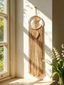 1pc Handmade Woven Wall Hanging Decor, Boho Style Tassel Dream Catcher, Perfect Housewarming, Yoga Studio Decoration, Spiritual Space Wall Art - Ideal For Spring Home Decor, Living Room, Bedroom And Office - Khaki - View 5