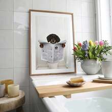 1pc Canvas Wall Art, Framed Wall Decor, Funny Dachshund Reading Newspaper On Toilet Art Poster, Humorous "Daily Dog" Bathroom Wall Art, Modern, Quirky, Humorous Bathroom Decor, Suitable For Master Bathroom, Guest Bathroom, Powder Room, Half Bath, Kids Bathroom, Apartment And Dorm. - Bathroom Art - View 3