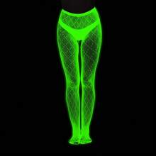 Green Fluorescent Night Glow Sheer Mesh Tights With Striped Pattern Luminous Bodycon Leggings Women Reactive Party Cosplay Outfit DBYS - 夜光3055 - 查看 6