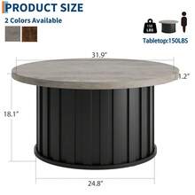 Mesa de centro redonda de diseño acanalado estilo moderno de mediados de siglo – Centro de mesa de 81 cm con base de metal resistente – Mesa auxiliar que ahorra espacio – Ideal para sala de estar, apartamento, espacios pequeños – Gris - Mesa redonda tipo barril - Ver 2
