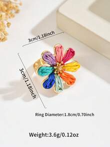 1pc Bohemian Vacation Style Raffia Flower Open Ring, Women's Versatile Colorful Jewelry For Travel And Commute - Multicolor - View 2
