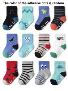 6 Pairs/12 Pairs Star Dot Cartoon Cotton Children Socks, Anti-Slip Baby Breathable Socks For Boys And Girls - Multicolor - View 14