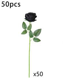 50pcs Black Artificial Roses, Realistic Rose Bouquet, Long Stem Design, Suitable For Home Decor, Party, Halloween Black Style, Halloween Decoration, Room Decor, Home Decor, Bedroom Supplies, Desktop Decor, Best Friend Gift, House Decoration, Bedroom Accessories, Valentine's Day, Garden Supplies, Wedding Accessories, Garden Decor, Garden Ornaments, Wall Decor, Outdoor Garden Ornaments, Women Gift - Black - View 10