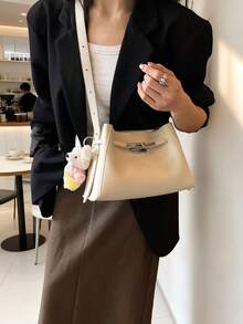 2026 New High-End Litchi Grain Large Capacity Commuter Tote Bag, Versatile Shoulder/Crossbody/Handheld Design, Soft Leather Feel Luxury Women Bag With Charm, Suitable For Work, Daily, Travel - White - View 5