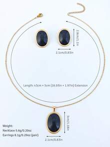 Enamel Oval Pendant Necklace Earrings Set, Stainless Steel Jewelry Set For Women, Red White Black, Summer Beach Daily Accessory For Women - Oval Style - View 12