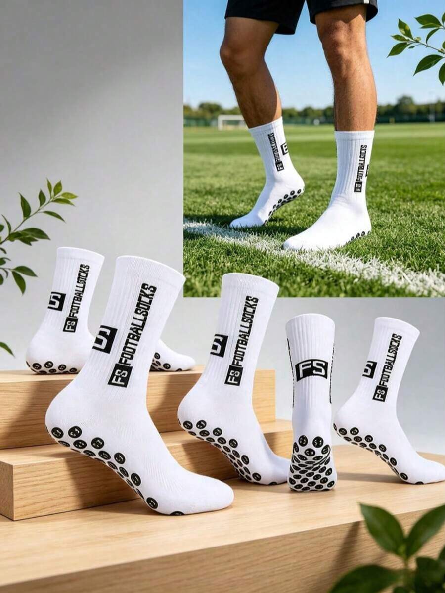 5 Pairs Soccer Socks With Silicone Grip Pads Mid-Calf Training Socks, Suitable For Soccer Matches, Moisture-Wicking Design For Heel And Ankle, Specially Designed For Soccer Players - Multicolor - View 1