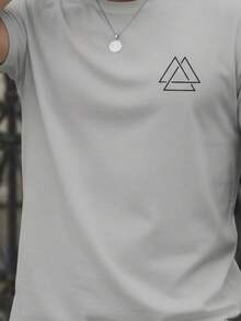 Stylish Basic Short-Sleeve Men's T-Shirt With Triangle Street Print, Breathable Fabric - Grey - View 2