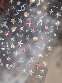 1片装 5D 夏季海贝美甲贴纸 闪亮贝壳灯海星美甲贴纸 夏季沙滩美甲装饰贴纸 DIY美甲设计 - 彩色 - 查看 3