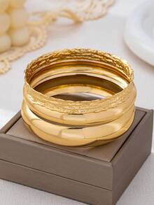 3件套简约镀金金属手镯，女士款 - 金黃色 - 查看 2