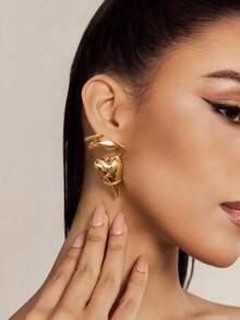 Altistry 1 Paar Damen Metall asymmetrische geometrische Linien umwickelte herzförmige Ohrringe, Party Schmuck Geschenk - Gold - Übersicht 1