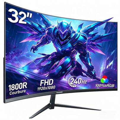  Gawfolk Monitor Gaming Curvo 32 Pulgadas, Full HD 1920x1080 1080P, 240Hz, Panel VA 1800R, sin bordes, altavoces integrados, formato 16:9, para oficina, hogar y gaming, excelente regalo