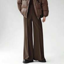 Minimalist  High Waist Wide Leg  Pants, Men's Pleated Straight Leg , Casual Business & Streetwear - màu nâu - Xem 6