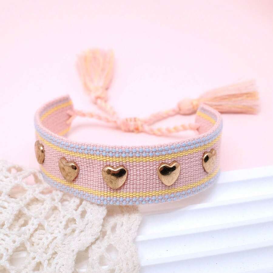 1pc Rivet Heart Bohemian Bracelet - Champagne - View 1