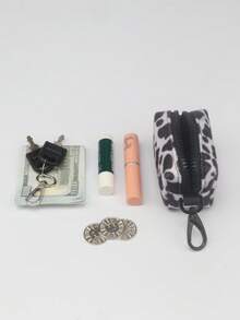 1pc Plush Leopard Print Clutch Bag, Portable Pouch For Storage, Fashion Coin Purse, Lipstick Case, Key Holder - Multicolor - View 9