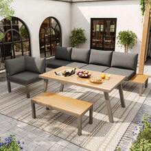 Garden Lounge Set For 6-7 People, Suitable For Garden, Balcony, Terrace, Weatherproof Seating Set, Dining Set, Modern Garden Furniture Set, Galvanized Iron Frame, Tabletop With Ice Bucket. - Grey - View 4