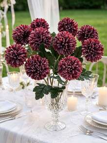 1/12 piezas Bola de crisantemo artificial, bola bordada, decoración de boda, florero para el hogar, adornos, restaurante, sala de estar, dormitorio, arreglo floral de mesita de noche, ramo de novia, flor de muñeca, corsage, materiales de decoración para fiesta de cumpleaños, regalo del Día de San Valentín, decoración de otoño (es normal que si el producto tiene un olor anormal, colóquelo en un lugar ventilado durante 1-3 días, el olor se reducirá) - Burdeos - Ver 8