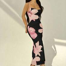 PETITE Women's Sexy Low-Cut Slingback Halter Dress With Pink Floral Prints For Slimming And Slimming. Elegant And Sexy Outfit For Summer Vacation,Bohemian Clothes,Bodycon Dress - Rosa - Ver 10