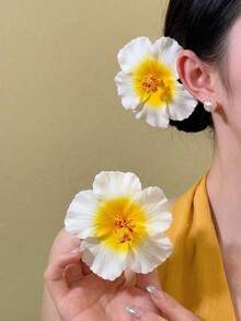 1/2件組 女款人造蓮花髮夾，甜美獨特時尚優雅細緻，適合日常佩戴、派對、夏季海灘、度假 - 黃色 - 查看 3