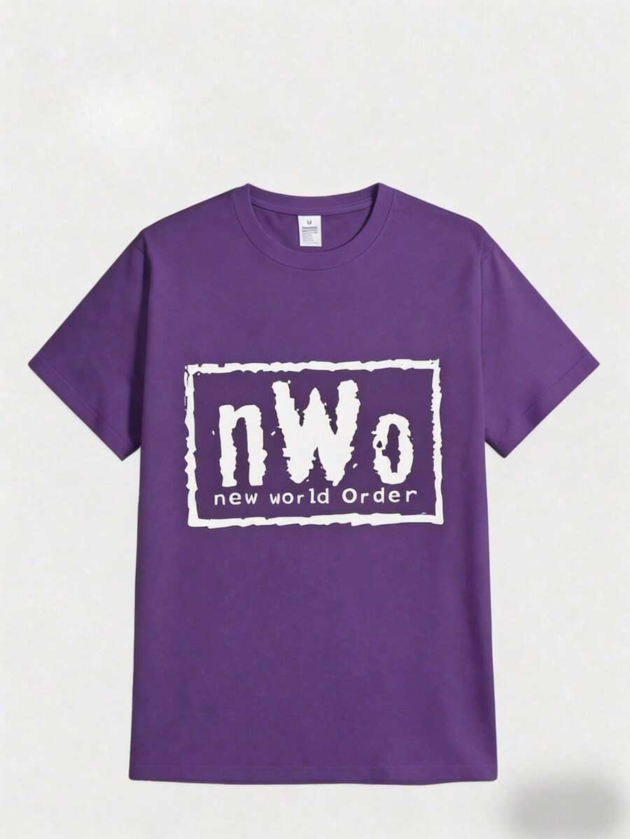 100 Percent CottonSports 's Casual Round Neck Tee Official  Nwo T-Shirt Nwo New World Order Casual Digital Print Pure Heavy Cotton T Shirtmanfinity Men - 紫色 - 查看 1