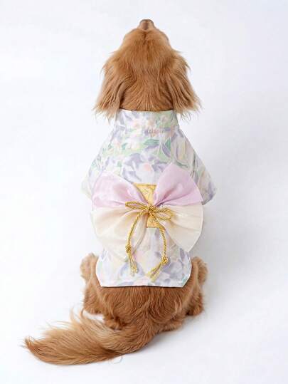 1pc Pet Apparel, Outdoor & Indoor Outfit For Small Dogs, Puppies, Cats, Casual Japanese Style Sakura Kimono - Purple
