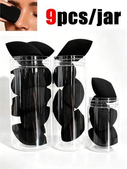 9/6/3pcs Per Jar Black Teardrop Makeup Sponges - Perfect Makeup Application, Latex-Free, Reusable, For Foundation, Contouring, Highlighting, Makeup, Cheap, Room Decor, Vanity, Travel, Bedroom, Makeup Accessories, Puff, Makeup Blender, Powder Puff, Makeup Sponge, Cheap, Stocking Stuffers, Makeup, Makeup Tools, Cheap Stuff, Gifts, Gifts For Women, Christmas Gifts, Giveaways, Travel, Cheap Stuff, Travel Essential