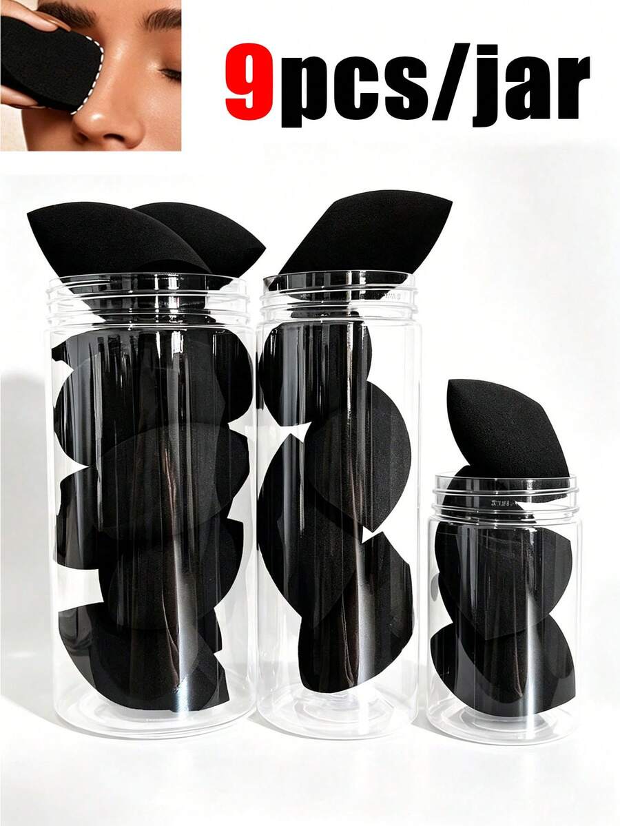 9/6/3pcs Per Jar Black Teardrop Makeup Sponges - Perfect Makeup Application, Latex-Free, Reusable, For Foundation, Contouring, Highlighting, Makeup, Cheap, Room Decor, Vanity, Travel, Bedroom, Makeup Accessories, Puff, Makeup Blender, Powder Puff, Makeup Sponge, Cheap, Stocking Stuffers, Makeup, Makeup Tools, Cheap Stuff, Gifts, Gifts For Women, Christmas Gifts, Giveaways, Travel, Cheap Stuff, Travel Essential