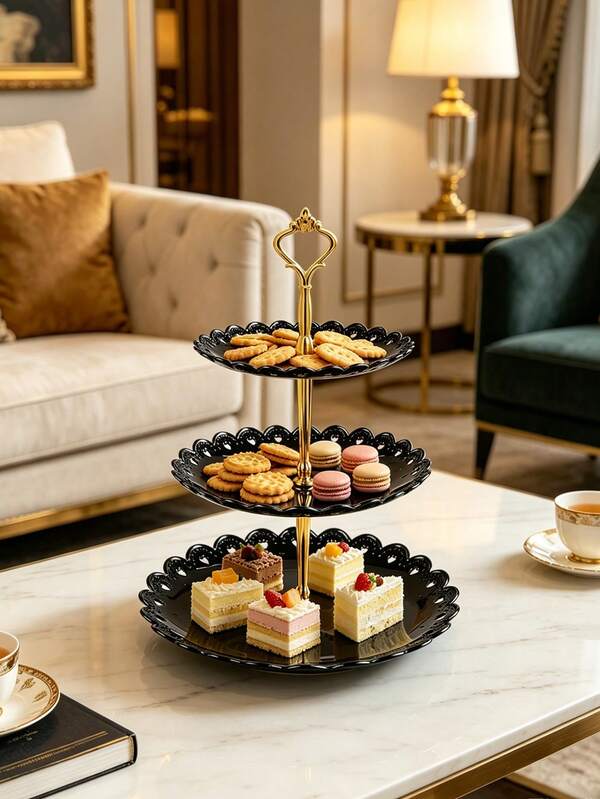 3-Tier Plastic Cake Display Stand, Dessert Tray, Fruit & Snack Platter, Suitable For Birthday Party, Wedding, Holiday, Graduation Ceremony, Home Living Room