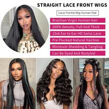 13x6 Full Frontal Real HD Lace Wig 0.10mm Ultra-Thin Invisible HD Lace Front Wigs Human Hair Pre Plucked Bleached Knots 200% Density Straight Human Hair Wigs For Women 26 Inch - Natural Black - 查看 6